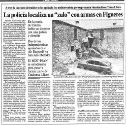 Notícia sobre les detencions de Joan Sànchez, Jun Sànchez i Dolors Bolancé 
