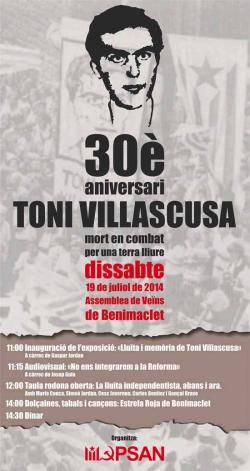 Programa de l'acte d'homenatge a Toni Villaescusa