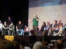Néstor Salvador (SAT), a l'acte de Sants: farem concentracions a Andalusia "a favor del dret a decidir de Catalunya". FOTO: @jatbjatb