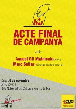 La CUP Arenys de Mar farà avui l'acte final de campanya del 9-N