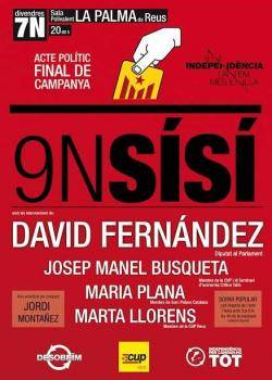 Demà divendres a les 20h a la sala polivalent de la palma de Reus, la CUP Reus organitza un acte pel Sí-Sí