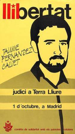 Cartell dels CSPC en solidaritat amb Jaume Fernàndez Calvet jutjat l'ocutbre de 1985
