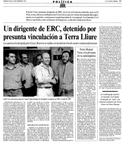 Notícia de La Vanguardia del dia 9 de desembre de 1992 informant de les detencions del dia anterior