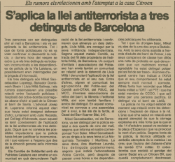 Notícia sobre les detencions publicada al diari AVUI el 13 de desembre de 1986