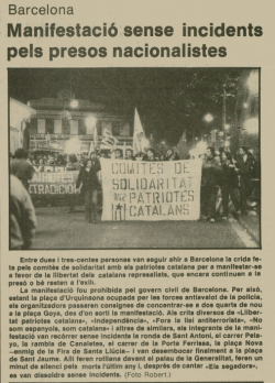 Notícia sobre la manifestació dels CSPC publicada al diari AVUI el 15 de desembre de 1979