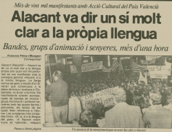 Notícia sobre la manifestació d'Alacant publicada al diari AVUI el 15 de desembre de 1985