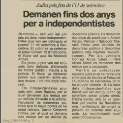 Notícia del judici als independentistes detinguts durant la Diada de 1984 (i la manifestació en protesta per la repressió)