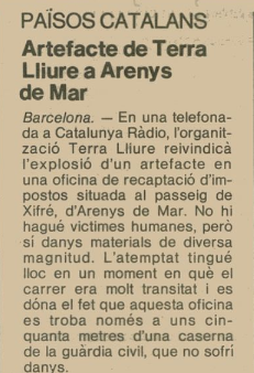 Notícia de l'acció de TL publicada al diari AVUI el 7 de gener de 1986