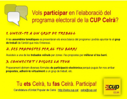Ja està en marxa el procés participatiu per a l'elaboració del programa de la CUP Celrà