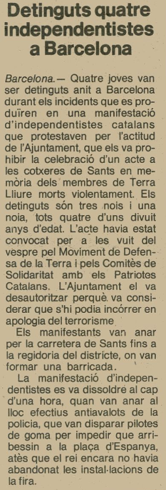 Notícia sobre les detencions publicada al diari AVUI el 2 de febrer de 1986