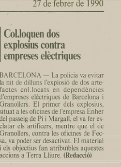 Notícia publicada al diari AVUI el 27 de febrer de 1990