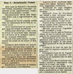 Base nº 3 del programa de la Federació Democràtica Nacionalista (FDN), aparegut a "L'intransigent" del 27-2-1919 amb un programa obrerista quasi idèntic a les peticions de la CNT