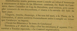 Convocatòria a la primera concentració i ofrena floral davant l'estàtua de Rafael Casanova