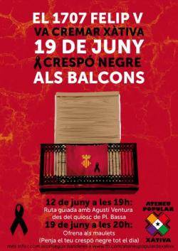 Crida a penjar crespons negres als balcons de Xàtiva el 19-J en commemoració de la crema de la ciutat