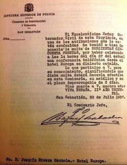 1937- Multa a Sant Sebastià per parlar català per telèfon 