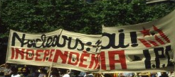 33. 1981- Pancarta portada a la manifestació antinuclear del 14 de juny convocada per la Coordinadora antinuclear contra les tarifes electriques (que es transformarà en la TAE).