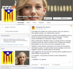 Avui s'ha creat una pàgina falsa al facebook contrària a lacollida de refugiats sirians anomenada "Refugiats? No, gràcies" que conté simbologia independentista.