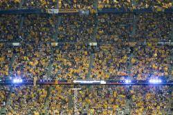 Camp Nou full of independence flags whistles UEFA anthem