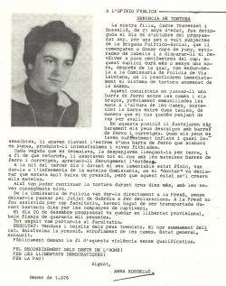 Denúncia de tortura d'Anna Rosselló mare de Carme Travesset (gener 1976)