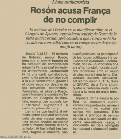 L'any 1982 el ministre Roson es queixava de la "poca col·laboració" francesa en matèria antiterrorista