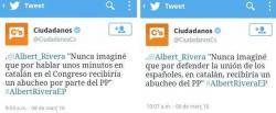 C's ha modificat un tweet relatiu a la catalanofòbia del PP