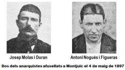 Dos anarquistes afusellats a Montjuïc l'any 1897. Les fotos dels altres tres executats, Tomas Ascheri, Lluís Mas i Joan Alsina, no van ser mai mostrades per la policia a la premsa ni de moment han sortit mai en cap publicació ni llibre d'història.