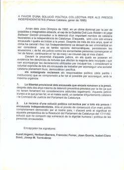 Manifest de personalitats per una solució política i col·lectiva dels empresonats;1995 El Parlament reclama una solució per als independentistes empresonats