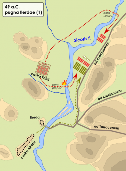 49 a.C.- Batalla d'Ilerda entre les tropes de Juli Cèsar i Gneu Pompeu (Imatge:MHC)