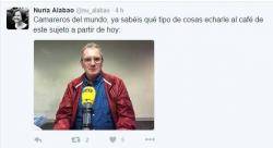 L'articulista Núria Alabao (propera a Barcelona En Comú) feia un tweet amb la imatge de Quimi Portet i el text "Camareros del mundo, ya sabéis qué tipo de cosas echarle al café de este sujeto a partir de hoy".