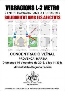 Concentrac&oacute; ve&iuml;nal  a Barcelona per demanar que s'aturin les vibracions de la L2 del Metro a la Sagrada Fam&iacute;lia