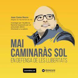 Cartell d'Òmnium i l'ANC en solidaritat amb Joan Coma Roura