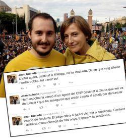 Imatge de Joan Guirado, junta a Carme Forcadell, en una mobilització independentista. Comentaris de Guirado avui a Twitter