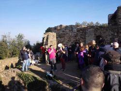 Dani Cornellà i Lluc Salellas llegint el manifest al castell de Sant Miquel