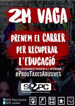 Vaga d'estudiants el 2 de març: contra l'encariment deles taxes i per "recuperar l'educació"