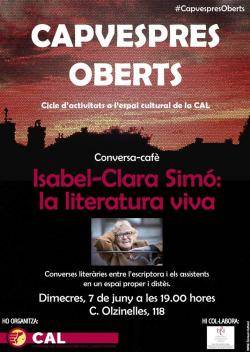 Isabel-Clara a la propera activitat dels Capvespres Oberts de la CAL