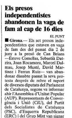 1994 Els presos independentistes tancats a Brians finalitzen la vaga de fam