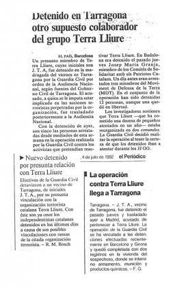 1992 Operació Garzón: Francesc X. Tolosana és detingut a Tarragona
