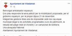 L'ajuntament de Viladamat respon a la 'mobilització' proposada pel govern espanyol el 21D