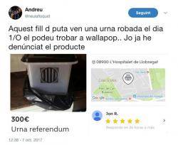 A la venda a Wallapop, per 300?, una urna robada del Referèndum de l'#1Oct