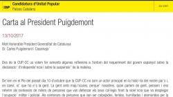 CUP: Carta al President Puigdemont