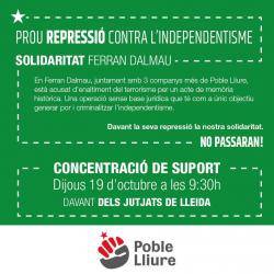 Concentració als jutjats de Lleida en suport al militant de Poble Lliure, Ferran Dalmau