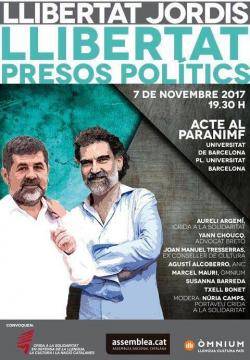 "Llibertat Jordis! Llibertat presos polítics"  al Paranimf de la UB