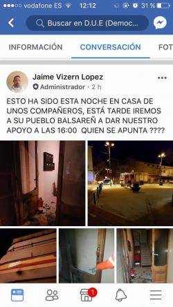 Comentaris de Jaime Vizern López (administrador de la pàgina de facebook "Los españoles primero") sobre Jordi Cervantes Rodríguez i Cristina Arias Maya els 