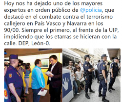 El sindicat policial Confederación Española de Policia (CEP) ha realitzat un tweet amb dues imatges de les seves actuacions al País Basc (Imatge: Twitter CEP) 