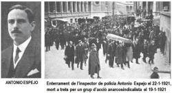 1921- Mor a trets  l'inspector Antonio Espejo (Imatge: J. Àngel Carreras)
