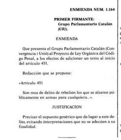 Imatge d'una de les esmenes del grup de CiU al debat sobre el Codi Penal de 1995