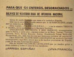 1939- Milers de fulls volants franquistes amenacen els catalans durant l�ofensiva de conquesta de Catalunya