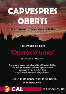 Tornen els Capvespres Oberts de la CAL amb la presentació del llibre 'Operació urnes'