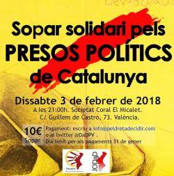 Sopar Solidari a Val&egrave;ncia pels presos politics de Catalunya
