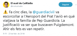 La Guàrdia Civil busca Puigdemont en un vol privat en què viatjava la família de Pep Guardiola